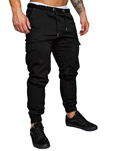FGFD Pantalones de Hombre Jogger Deportivos Pantalón Cargo Casuales Chino de Algodón Pants Sueltos Ocasionales (Negro, XXL)