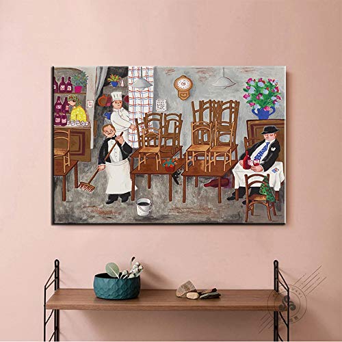 FHGFB DIY「Chef de Cafe」Pintura por números Adultos Pintura al óleo Lienzo Pared hogar Sala de Estar Dormitorio Oficina decoración Regalo Sin Marco -40x50cm