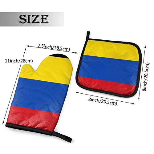 FHTDH Suministros de Cocina, Guantes de Horno y Juegos de ollas Colombia Flag Heat Resistant Oven Mitts and Pot Holders Sets Cooking Gloves Baking Gloves for BBQ Cooking Baking Grilling