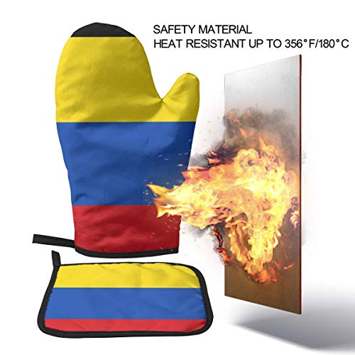 FHTDH Suministros de Cocina, Guantes de Horno y Juegos de ollas Colombia Flag Heat Resistant Oven Mitts and Pot Holders Sets Cooking Gloves Baking Gloves for BBQ Cooking Baking Grilling