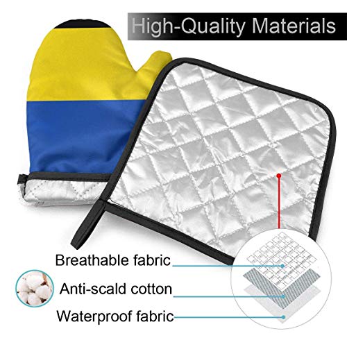 FHTDH Suministros de Cocina, Guantes de Horno y Juegos de ollas Colombia Flag Heat Resistant Oven Mitts and Pot Holders Sets Cooking Gloves Baking Gloves for BBQ Cooking Baking Grilling
