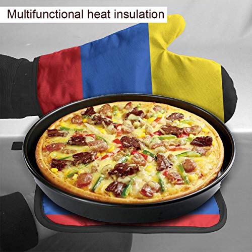 FHTDH Suministros de Cocina, Guantes de Horno y Juegos de ollas Colombia Flag Heat Resistant Oven Mitts and Pot Holders Sets Cooking Gloves Baking Gloves for BBQ Cooking Baking Grilling