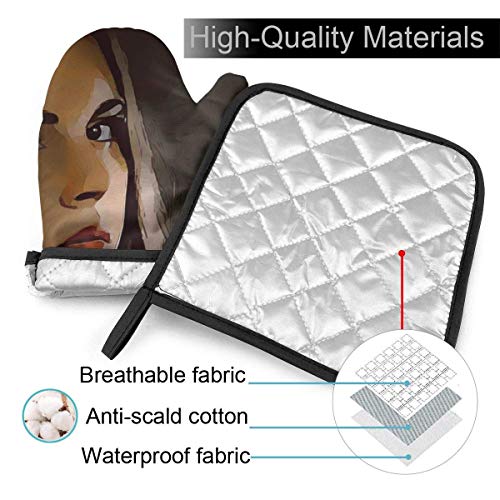 FHTDH Suministros de Cocina, Guantes de Horno y Juegos de ollas Girl Woman Ar Oven Mitts and Pot Holders,Resistant Hot Pads with Polyester Non-Slip BBQ Gloves for Kitchen,Cooking,Baking,Grilling