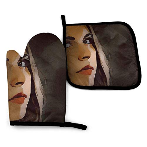FHTDH Suministros de Cocina, Guantes de Horno y Juegos de ollas Girl Woman Ar Oven Mitts and Pot Holders,Resistant Hot Pads with Polyester Non-Slip BBQ Gloves for Kitchen,Cooking,Baking,Grilling
