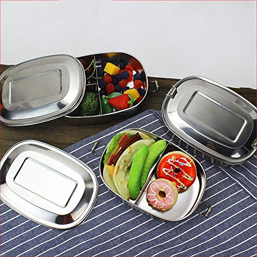Fiambrera, Acero Inoxidable Fiambrera, Contenedores de Alimentos, Apta para lavavajillas Bento de Comida Caja de Almuerzo para con Tres Compartimentos (Acero inoxidable 304)