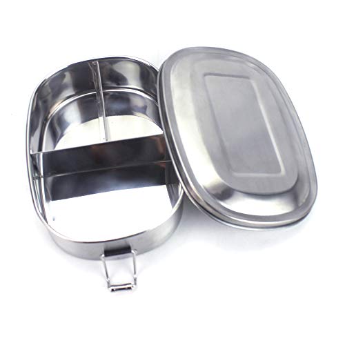 Fiambrera, Acero Inoxidable Fiambrera, Contenedores de Alimentos, Apta para lavavajillas Bento de Comida Caja de Almuerzo para con Tres Compartimentos (Acero inoxidable 304)