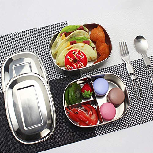 Fiambrera, Acero Inoxidable Fiambrera, Contenedores de Alimentos, Apta para lavavajillas Bento de Comida Caja de Almuerzo para con Tres Compartimentos (Acero inoxidable 304)