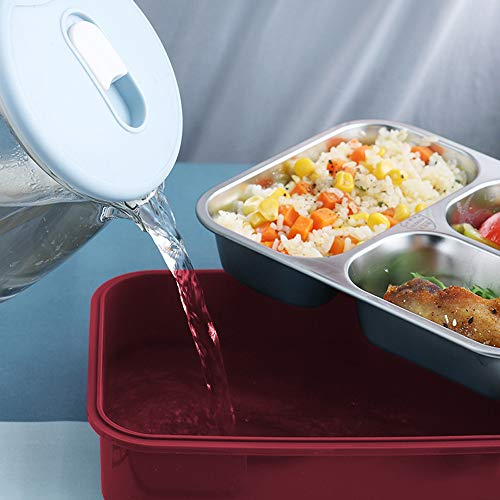 Fiambrera Adultos De Acero Inoxidable Lunch Bento Box Dos Niveles con Tres Compartimentos Contenedor de Alimentos Caja Bento de Acero Inoxidable Fiambreras para Niños