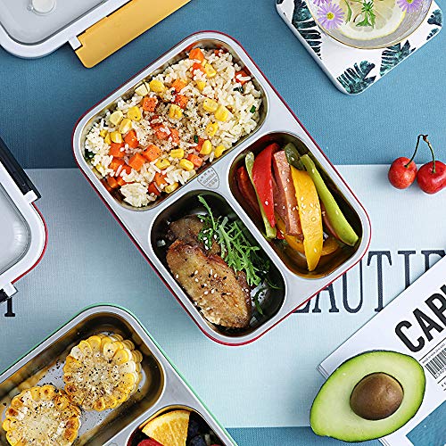 Fiambrera Adultos De Acero Inoxidable Lunch Bento Box Dos Niveles con Tres Compartimentos Contenedor de Alimentos Caja Bento de Acero Inoxidable Fiambreras para Niños