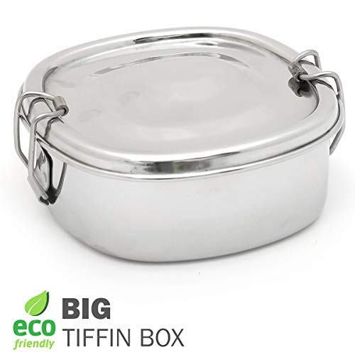 Fiambrera de forma cuadrada de acero inoxidable, Recipientes para alimentos con clips de sujeción, Recipiente de almacenamiento de refrigerios para ensaladas para niños y adultos