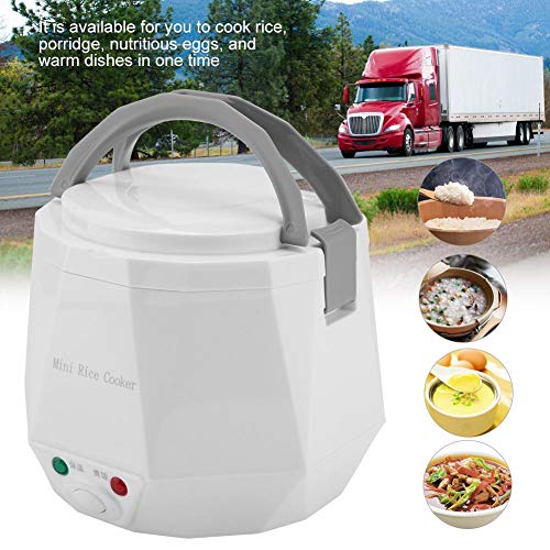 Fiambrera eléctrica multifuncional portátil de 1.6 L Ollas eléctricas con olla interna antiadherente para uso en camiones, 24V 140W(White)