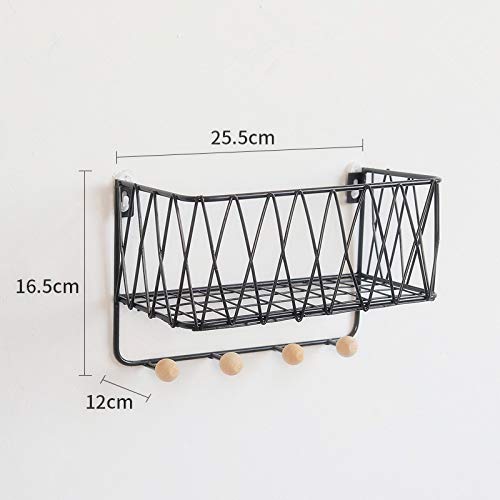 FICI Creative Nordic Estante de Almacenamiento de Pared de Hierro Forjado Rejilla Estante de Pared Gancho de Pared para el hogar Estante de Almacenamiento montado en la Pared, Negro   S