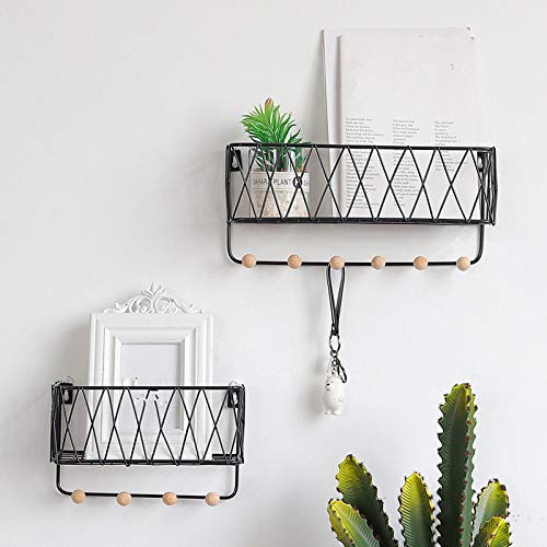 FICI Creative Nordic Estante de Almacenamiento de Pared de Hierro Forjado Rejilla Estante de Pared Gancho de Pared para el hogar Estante de Almacenamiento montado en la Pared, Negro   S