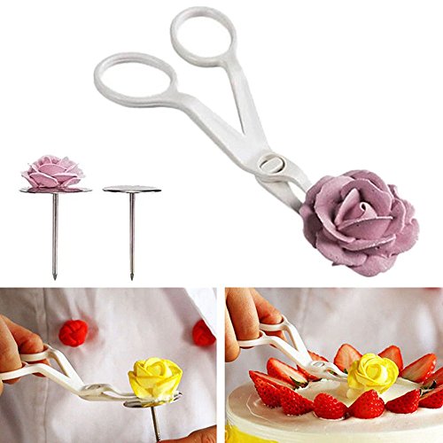 FiedFikt Kit de suministros para decoración de pasteles con 1 tijeras para ribetes,1 uñas de flor,juego de herramientas para decoración de pasteles para cupcakes
