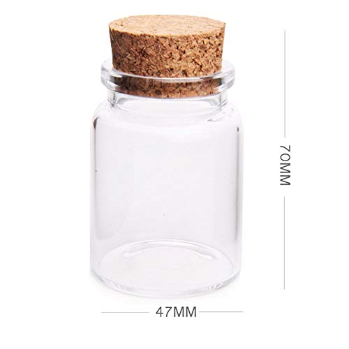 Fiesta Cotigo- 24 Piezas Frascos con Tapones de Corcho, Pequeña Tarros de Vidrio,Bote de Cristal para Aromas,Especias,Boda,comunión,Mensaje,Recuerdo de Fiesta(47mm x 70mm,80ml)