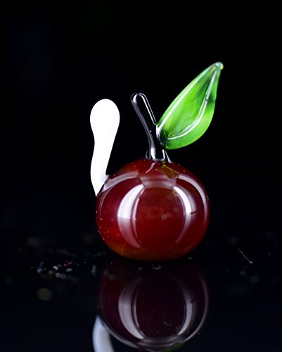 Figura de manzana con gusano rojo – Miniatura de cristal – Amuleto de la suerte