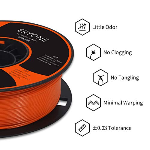 Filamento PLA 1.75mm, Eryone PLA Filamento de PLA para impresión 3D, 1kg 1 Spool，Naranja