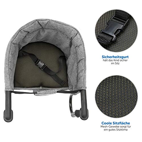 Fillikid - Asiento de Mesa para bebé/Trona plegable portátil con enganches antideslizantes y bolsa de transporte -Apta para mesas anchas - Gris