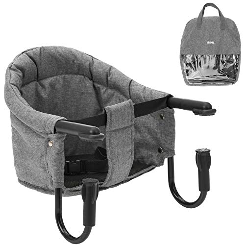 Fillikid - Asiento de Mesa para bebé/Trona plegable portátil con enganches antideslizantes y bolsa de transporte -Apta para mesas anchas - Gris