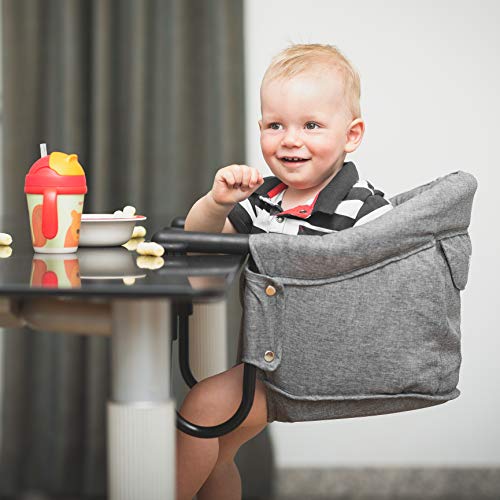 Fillikid - Asiento de Mesa para bebé/Trona plegable portátil con enganches antideslizantes y bolsa de transporte -Apta para mesas anchas - Gris