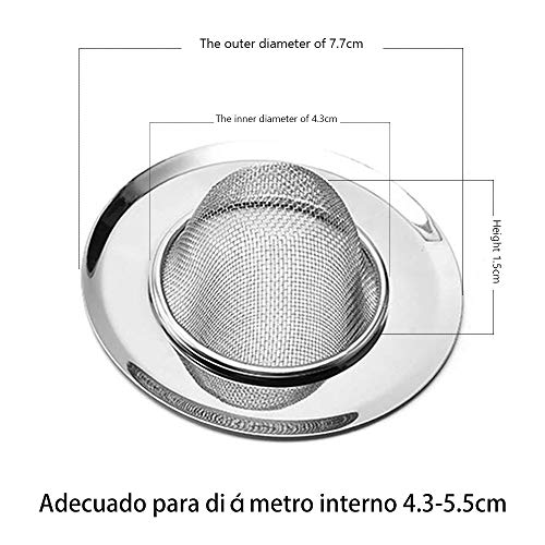 Filtro Fregadero, Colador Fregadero Acero Inoxidable, 3 Unidades 7.7CM, Adecuado para Tocador de Baño, Fregadero de Cocina, Residuos de Filtro y Evitar el Bloqueo (7.7 * 1.5CM(3 * 0.6IN))