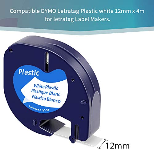 Fimax 3 × Compatible Cinta de etiquetas Cinta de Recarga para Dymo LetraTag/plástico / S0721660 91201 91221 / Negro sobre Blanco / 12 mm x 4 m