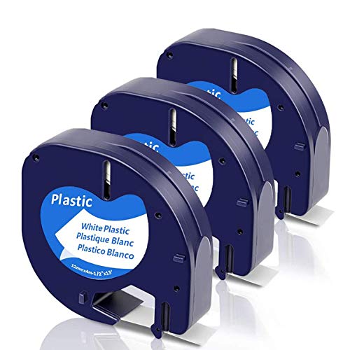 Fimax 3 × Compatible Cinta de etiquetas Cinta de Recarga para Dymo LetraTag/plástico / S0721660 91201 91221 / Negro sobre Blanco / 12 mm x 4 m