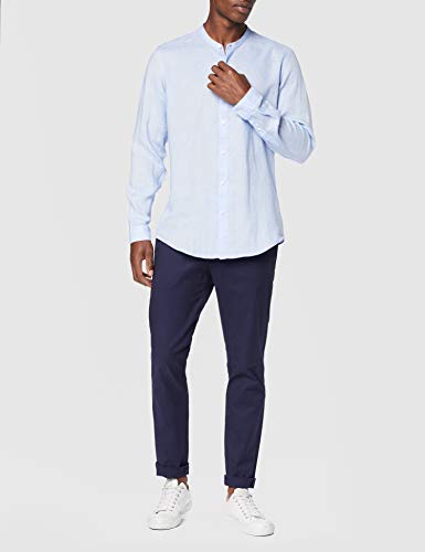 find. Camisa de Lino de Manga Larga Hombre, Azul (Sky), L, Label: L