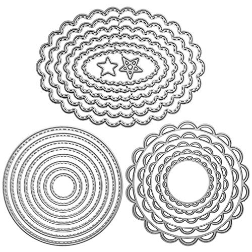 FineGood - Juego de 3 plantillas de corte de marco de metal, moldes de corte grabados para hacer tarjetas, álbumes de recortes, decoración, círculos, ovalados