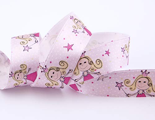 finemark - Cinta de Raso para niña, diseño de Princesa, satén, Rosa, 20 m x 25 mm