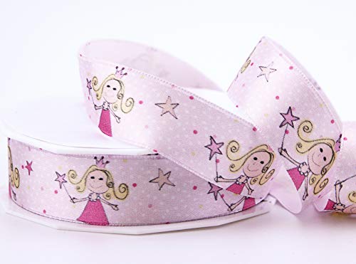 finemark - Cinta de Raso para niña, diseño de Princesa, satén, Rosa, 20 m x 25 mm