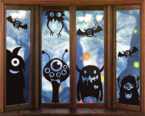 FINGOOO - 8 pegatinas de sombra extraterrestre, supergrandes, monstruos para ventana de decoración de Halloween
