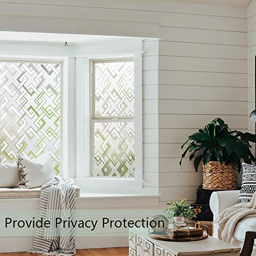 Finnez Vinilos para Ventanas Privacidad - Película de Vidrio de Adhesión Electrostática, Vinilo Cristal Esmerilada, Anti-96% UV, para Decorar la Cocina, Dormitorio (Patrón Cuadrado) (90 × 200 cm)