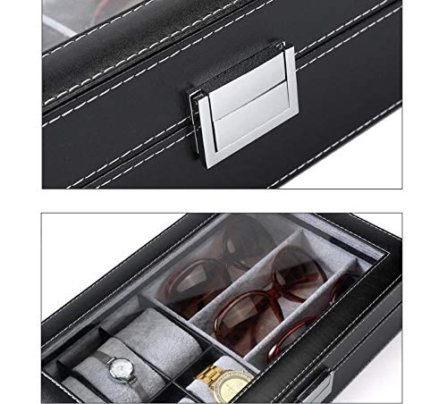 FIONAT Caja para Relojes Cajas para Joyas Hombre Mujer Regalo Viaje Cuero Artificial colección Gafas Expositor Caja de Almacenamiento 30 * 20.5 * 8cm, 6 + 3 marrón