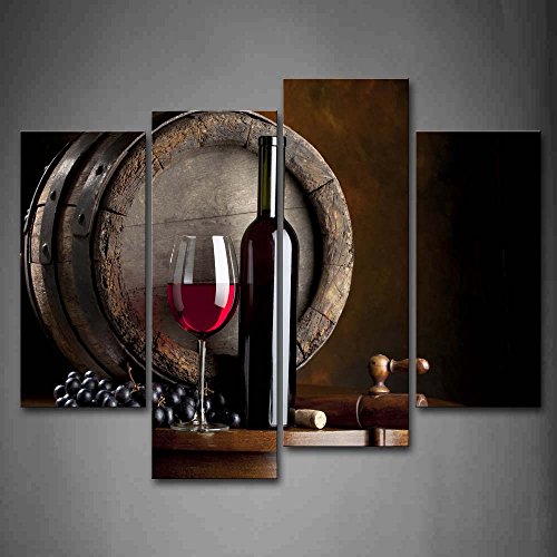 First Wall Art Vino Y Fruta con Vaso Y BarrilPintura de la Pintura de la Pared La impresión de la Imagen en la Lona Comida Fotos de la Obra para la Decoración Moderna del Ministerio del Interior