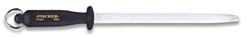 Fischer chairas y afiladores Chaira Fischer Ovalada Negra 25 cm Cocina Profesional Chef Profesional Acero al Carbono Inoxidable alemán Resistente a Las Manchas 21088 + Portabotellas de regalo