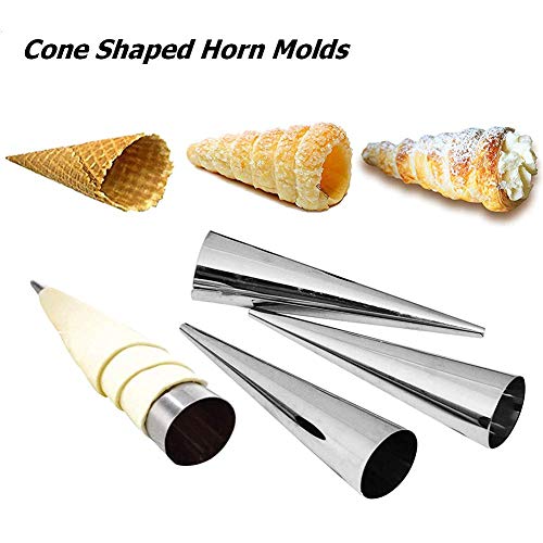 FishMM 12 piezas de moldes de cuerno de crema, forma de cono de acero inoxidable y molde tubular para tubos de helado de cannoli Lady Lock Puff Waffle rollo de pastelería Croissant Shell Cream Roll