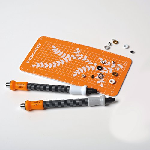 FISKARS Punzón de Ojales x2, diámetro 3.2 mm y 4.8 mm, con mecanismo de muelles, Gris/ Naranja/ Blanco, 1004714