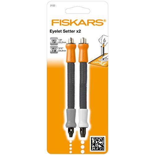 FISKARS Punzón de Ojales x2, diámetro 3.2 mm y 4.8 mm, con mecanismo de muelles, Gris/ Naranja/ Blanco, 1004714