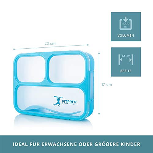 FITPREP Original Recipiente hermeticos de Comida, Fiambrera, 3 Compartimentos a Prueba de Fugas - Libre de BPA, Lunchbox