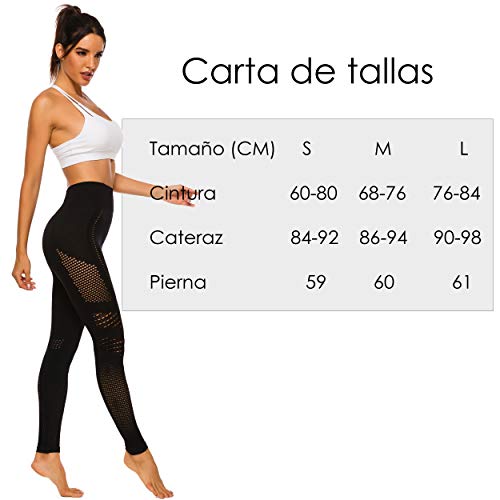 FITTOO Leggings Sin Costuras Corte de Malla Mujer Pantalon Deportivo Alta Cintura Yoga Elásticos Fitness Seamless #1 Negro M