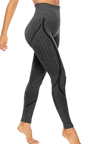 FITTOO Leggings Sin Costuras Corte de Malla Mujer Pantalon Deportivo Alta Cintura Yoga Elásticos Fitness Seamless Negro-4 Medium