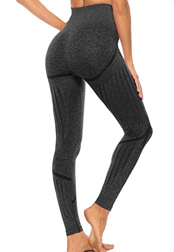FITTOO Leggings Sin Costuras Corte de Malla Mujer Pantalon Deportivo Alta Cintura Yoga Elásticos Fitness Seamless Negro-4 Medium