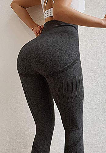 FITTOO Leggings Sin Costuras Corte de Malla Mujer Pantalon Deportivo Alta Cintura Yoga Elásticos Fitness Seamless Negro-4 Medium