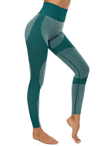 FITTOO Leggings Sin Costuras Mujer Pantalon Deportivo Alta Cintura Yoga Elásticos Fitness SeamlessGP1600#1 Verte Small