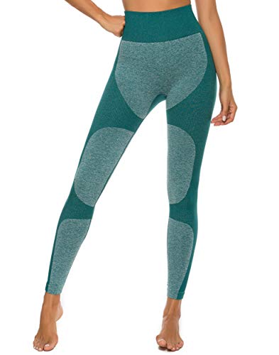FITTOO Leggings Sin Costuras Mujer Pantalon Deportivo Alta Cintura Yoga Elásticos Fitness SeamlessGP1600#1 Verte Small