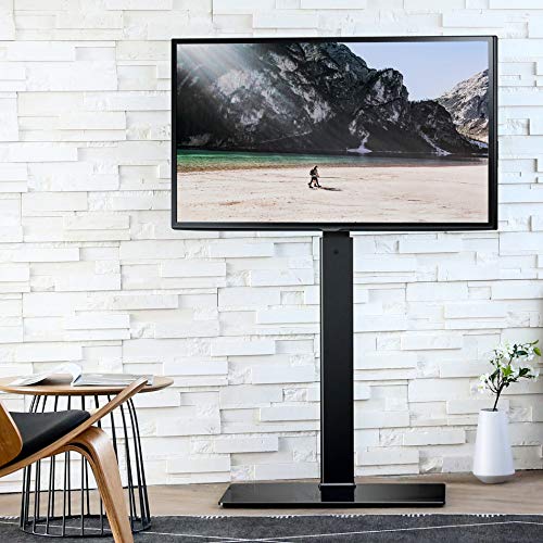FITUEYES Soporte de Suelo para TV de 27 a 55 Pulgadas hasta 40kg Giratorio 60 Grados Altura Ajustable Soporte de Televisión LED LCD Plasma Curva Plana con Base de Vidrio Templado Máx. VESA 400x400 mm