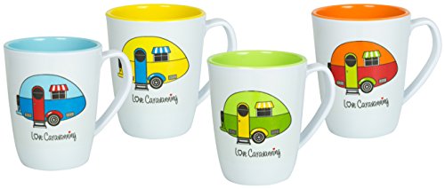 Flamefield Love Caravanning - Juego de tazas (melamina, 4 unidades)