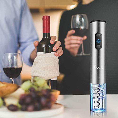 Flauno Sacacorchos Eléctrico Inalámbrico, Profesional Automatico Abrelatas de Vino, Abridor Botellas Recargable con Corta Cápsulas, Vertedor de Vino, Tapón de Vino Silicona de Vacío, Caja de Regalo