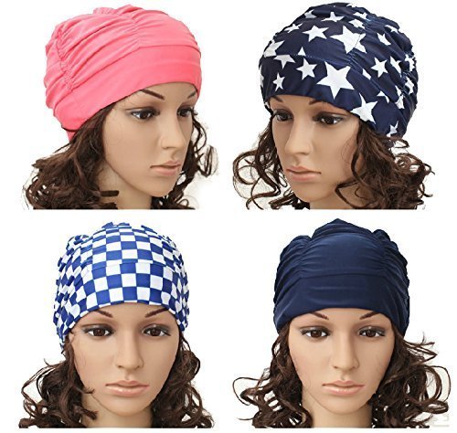 fletion para hombre mujer unisex – Gorro de natación (plisada Natación para Pelo Largo caliente fuentes rosa rosa